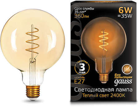 Лампа светодиодная Filament G120 Flexible 6Вт 2400К E27 Golden Gauss 158802008