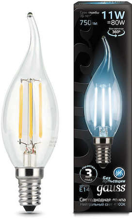 Gauss Лампа светодиодная Filament Свеча на ветру E14 11Вт 4100К GAUSS 104801211
