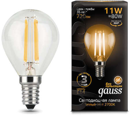 Gauss Лампа светодиодная Filament Шар E14 11Вт 2700К GAUSS 105801111