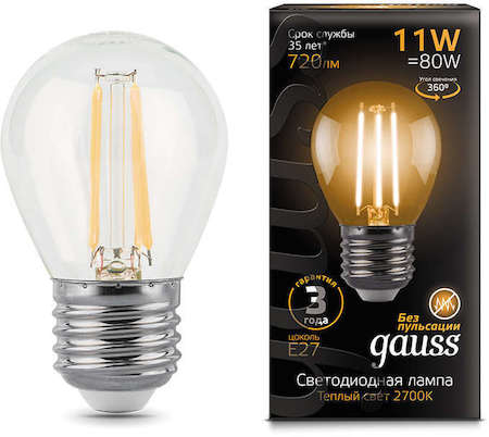 Gauss Лампа светодиодная Filament Шар E27 11Вт 2700К GAUSS 105802111