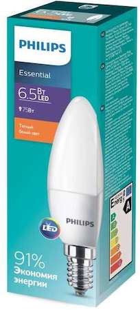 Лампа светодиодная ESSLED Candle 6.5-75Вт E14 827 B35ND RCA Philips 929001886507 / 871869681685100