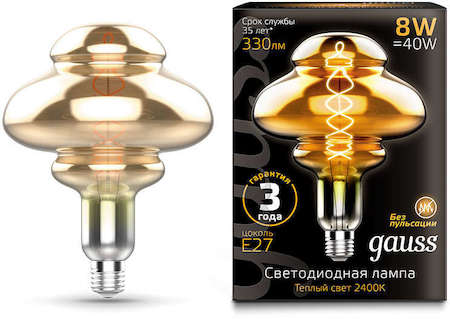 Лампа светодиодная Vintage Filament Flexible BD160 8Вт 2400К E27 160х210 Gray Gauss 162802008