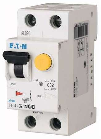Выключатель автоматический дифференциального тока 2п (1P+N) B 16А 30мА тип AC 4.5кА PLF4-16/1N/B/003 2мод. EATON 293291
