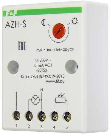 Евроавтоматика F&F Фотореле AZH-S (выносной фотодатчик IP-65 монтаж на плоскость 230В 16А 1НО IP20) F&F EA01.001.007