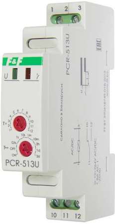 Евроавтоматика F&F Реле времени PCR-513U (задержка вкл. 12-264В AC/DC 8А 1перекл. IP20 монтаж на DIN-рейке) F&F EA02.001.004