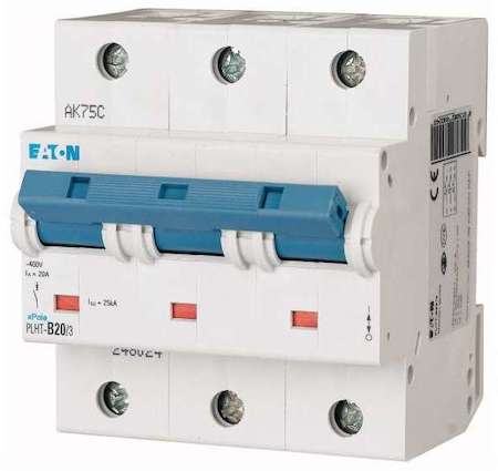 Выключатель автоматический модульный 3п D 20А 25кА PLHT-D20/3 EATON 248042