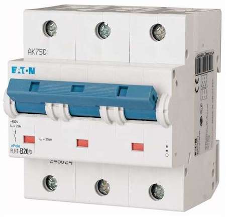 Выключатель автоматический модульный 3п C 20А 25кА PLHT-C20/3 EATON 248033
