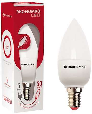 Лампа светодиодная CN 5Вт свеча 4500К бел. E14 350лм 220-240В ЭКОНОМКА Eco_LED5wCNE1445