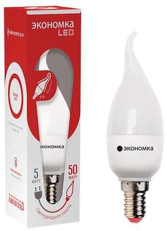 Лампа светодиодная CW 5Вт свеча на ветру 4500К бел. E14 350лм 220-240В ЭКОНОМКА Eco_LED5wCWE1445