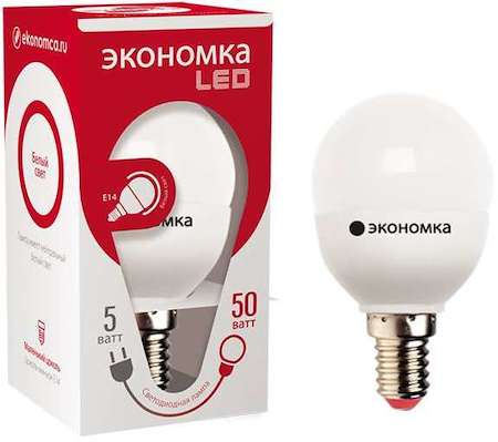 Лампа светодиодная GL45 5Вт шар 4500К бел. E14 350лм 220-240В 45мм ЭКОНОМКА Eco_LED5wGL45E1445