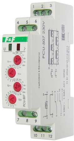 Евроавтоматика F&F Реле времени PCU-507 (многофункц. два независимых вр. 1 мод. 230В 2х8А 2P IP20 монтаж на DIN-рейке) F&F EA02.001.022