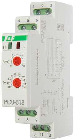 Евроавтоматика F&F Реле времени PCU-518 (многофункц. с выносным потенциомметром 230В AC/24В AC/DC 8А 1P IP20 монтаж на DIN-рейке) F&F EA02.001.024