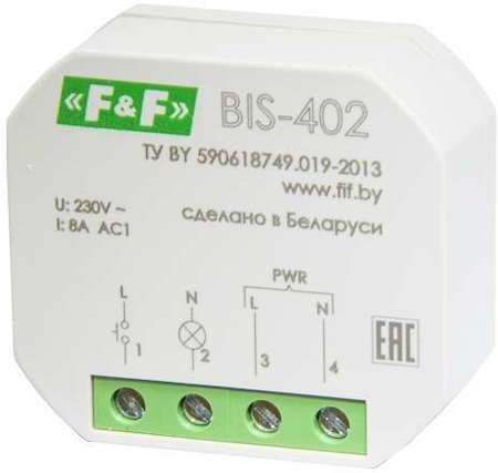 Евроавтоматика F&F Реле импульсное BIS-402 (для установки в монтажную коробку 230В 8А 1Z IP40) F&F EA01.005.002