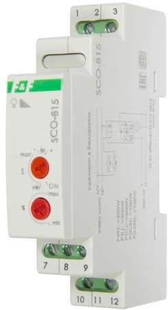 Евроавтоматика F&F Регулятор освещенности SCO-815 (для всех типов ламп; напряжение входа управления от 8-230В AC/DC; монтаж на DIN-рейке &lt;5А 230В AC IP20) F&F EA01.006.001