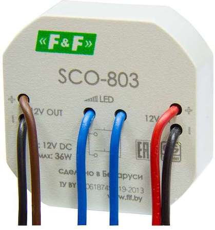 Евроавтоматика F&F Регулятор освещенности SCO-803 (для светодиод. лент и ламп напряжением 12В DC; регулировка/вкл./выкл. одной кнопкой 2А IP20) F&F EA01.006.002