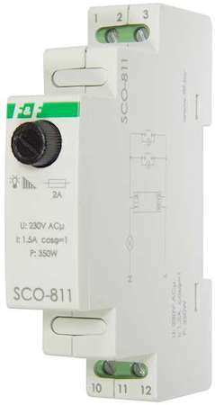 Евроавтоматика F&F Регулятор освещенности SCO-811 (для ламп накал. мощность до 350Вт; 1 модуль; монтаж на DIN-рейке 230В 1.5А IP20) F&F EA01.006.004