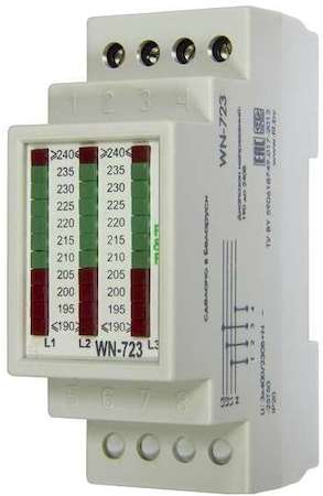 Евроавтоматика F&F Указатель напряжения WN-723 (3ф светодиод. шкала 35мм 3х400/230+N IP20 монтаж на DIN-рейке) F&F EA04.007.005