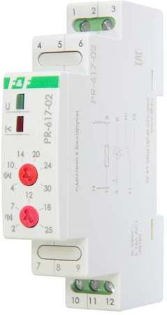 Евроавтоматика F&F Реле тока PR-617-02 (диапазон 4-30А; с задержкой отключения; сквозной канал; монтаж на DIN-рейке 35мм 230В 16А 1Z IP20) F&F EA05.001.003
