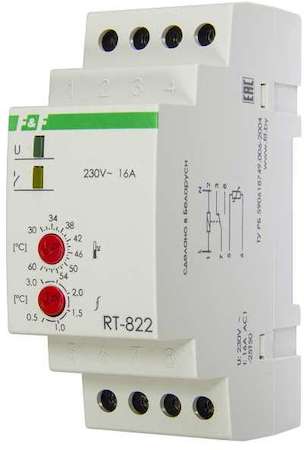 Евроавтоматика F&F Регулятор температуры RT-822 (от +30 до +60 град.C; выносной датчик; монтаж на DIN-рейке 35мм 50-260В 16А 1P IP20) F&F EA07.001.005