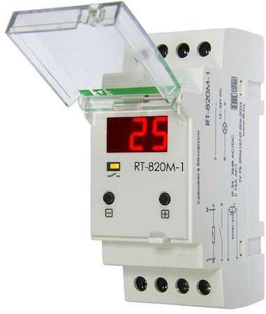 Евроавтоматика F&F Регулятор температуры RT-820M-1 (от -25 до +130 град.C; микропроцессорный; многофункц.; цифровая индикация; выносной датчик с термоус. проводом; монтаж на DIN-рейке 35мм 24-264В AC/DC 16А 1Z IP20) F&F EA07.001.008