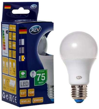 Лампа светодиодная LED-A60-E27-10Вт-2700K 10Вт грушевидная 2700К тепл. бел. E27 750лм 180-240В REV 32266 5