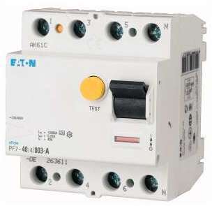 Выключатель диф. тока 4п 63/0.1А (AC) 250А КЗ 10кА для ПЧ PF7-63/4/03-U-DE EATON 263641