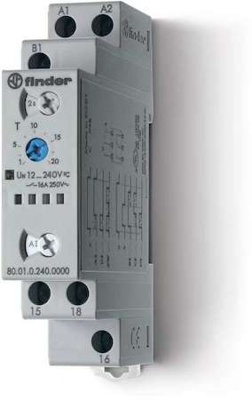 Finder Таймер модульный мультифункциональный (AI DI SW BE CE DE) 12…240В АС/DC 1CO 16А 17.5мм регулировка времени 0.1с…24ч IP20 FINDER 800102400000
