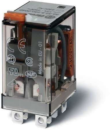 Finder Реле миниатюрное силовое электромеханич. монтаж в розетку или наконечники Faston (4.8х0.5мм) 2CO 12А AgNi 230В AC RTI опции: кнопка тест + мех. индикатор + LED FINDER 563282300054