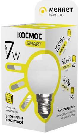 КОСМОС Лампа светодиодная GL45 7Вт 220В E27 3000К 3 уровня яркости Космос Smart LksmLEDSD7wGL45E2730