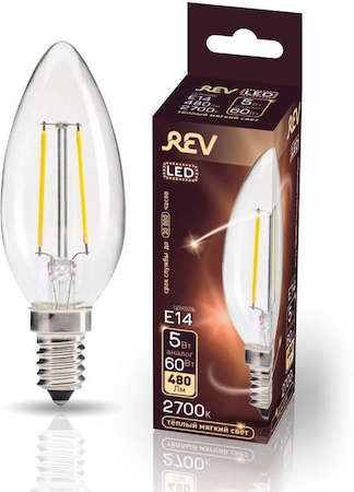 Лампа светодиодная PС37 E14 5Вт 2700К PREMIUM (FILAMENT) теплый свет REV шт 32359 4