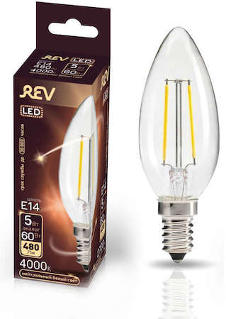 Лампа светодиодная PС37 E14 5Вт 4000К PREMIUM (FILAMENT) холодный свет REV шт 32360 0