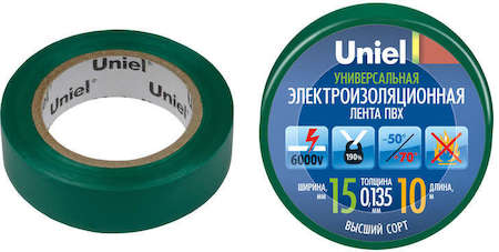 Лента изоляционная UIT-135P 10/15/01 GRN 0.135х15 10м зел. Uniel 04512