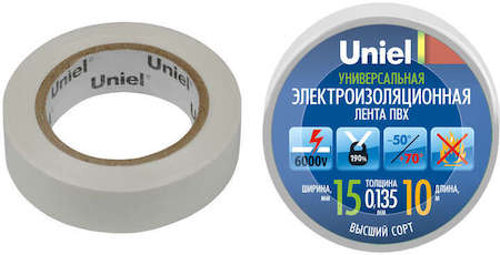 Лента изоляционная UIT-135P 10/15/01 WHT 0.135х15 10м бел. Uniel 04514