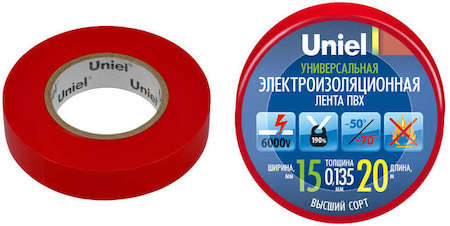 Лента изоляционная UIT-135P 20/15/01 RED 20м/15мм крас. Uniel 04487