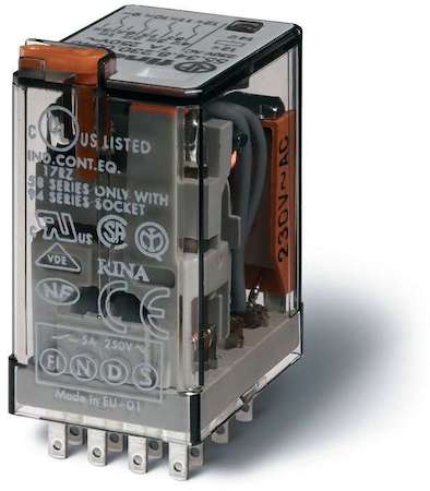 Finder Реле электромеханическое миниатюрное универсальное монтаж в розетку 4CO 7А AgNi 110В AC RTI кнопка тест + мех. индикатор + LED FINDER 553481100054