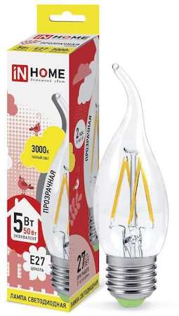 Лампа светодиодная LED-свеча на ветру-deco 5Вт 230В E27 3000К 450Лм прозрачная IN HOME 4690612007649