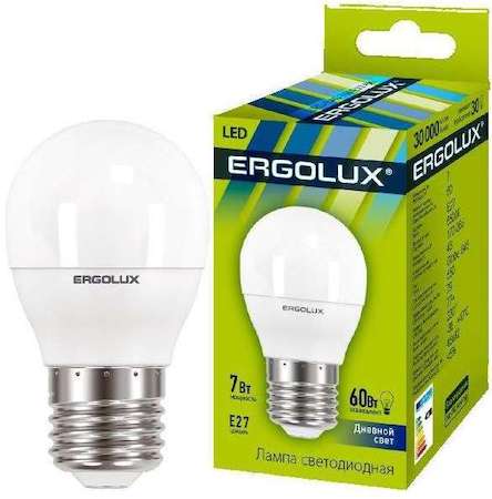 Лампа светодиодная LED-G45-7W-E27-6500K 172-265В "Шар" Ergolux 12877