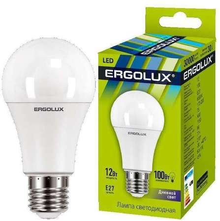 Лампа светодиодная LED-A60-12W-E27-6500K грушевидная ЛОН 172-265В Ergolux 12880