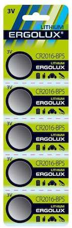 Элемент питания литиевый CR2016 BL-5 3В (блист.5шт) Ergolux 12049