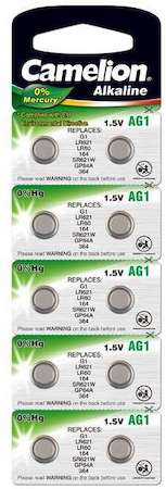 Элемент питания алкалиновый "таблетка" G 1 Mercury Free AG1-BP0%Hg 364A/LR621/164 BL-10 (блист.10шт) Camelion 12809
