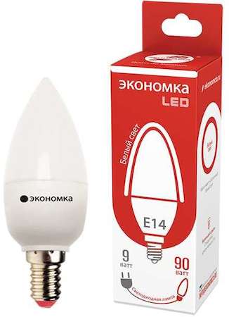 Лампа светодиодная 9Вт свеча E14 230В 4500К 850лм ЭКОНОМКА Eco_LED9wCNE1445