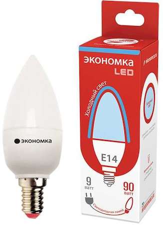 Лампа светодиодная 9Вт свеча E14 230В 6500К 880лм ЭКОНОМКА Eco_LED9wCNE1465