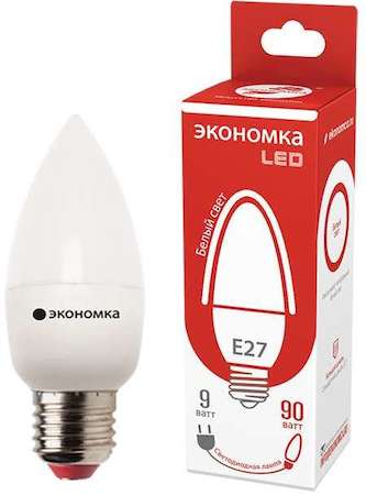 Лампа светодиодная 9Вт свеча E27 230В 4500К 850лм ЭКОНОМКА Eco_LED9wCNE2745