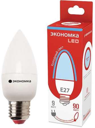 Лампа светодиодная 9Вт свеча E27 230В 6500К 880лм ЭКОНОМКА Eco_LED9wCNE2765