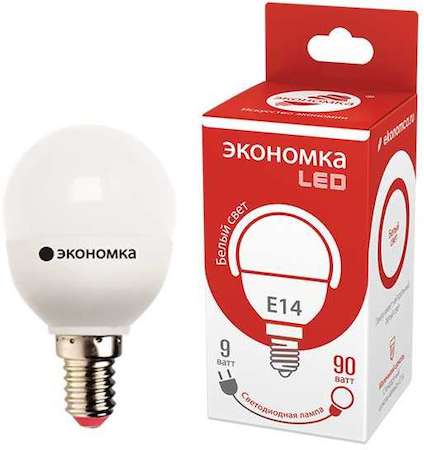 Лампа светодиодная GL45 9Вт Шарик E14 230В 4500К 850лм ЭКОНОМКА Eco_LED9wGL45E1445