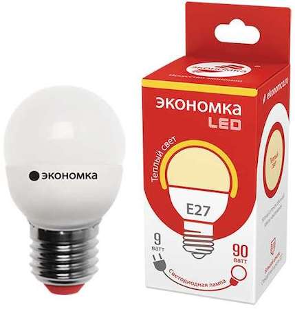 Лампа светодиодная GL45 9Вт Шарик E27 230В 3000К 800лм ЭКОНОМКА Eco_LED9wGL45E2730