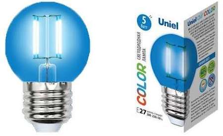 Лампа светодиодная LED-G45-5W/BLUE/E27 GLA02BL форма "шар" Air color син. упак. картон Uniel UL-00002990