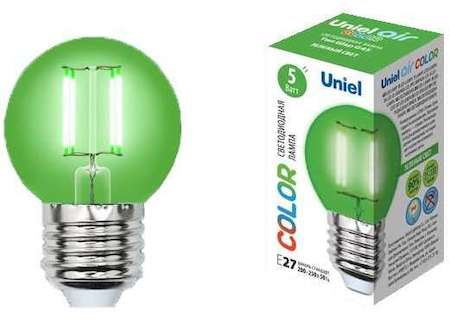 Лампа светодиодная LED-G45-5W/GREEN/E27 GLA02GR форма "шар" Air color зел. упак. картон Uniel UL-00002988