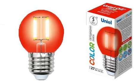 Лампа светодиодная LED-G45-5W/RED/E27 GLA02RD форма "шар" Air color красн. упак. картон Uniel UL-00002986