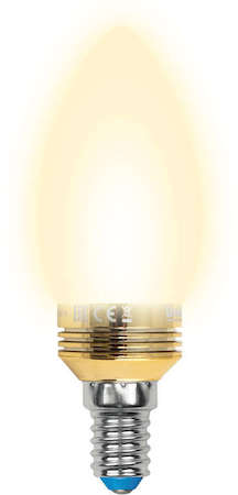 Лампа светодиодная пятилепестковая LED-C37P-5W/WW/E14/FR ALC02GD форма "свеча" мат. колба корпус алюм. свет теплый бел. цвет корпуса зол. Crystal упак. пластик Uniel 10058